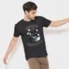 black-scowl-zoom-black-heather-man Black Scowl Existential Cat T-shirt Black Heather on Male Model.