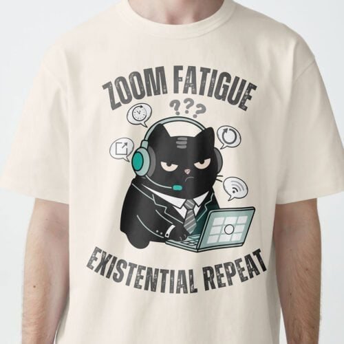 Vintage White Existential Cat T-shirt on Male Model urban