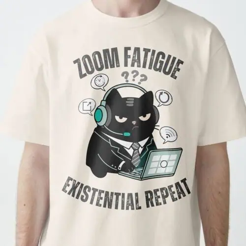 Vintage White Existential Cat T-shirt on Male Model urban