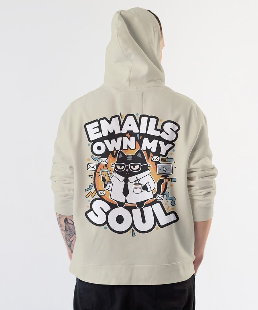 blackscowl man from back wearing emails own my soul funny hoodie