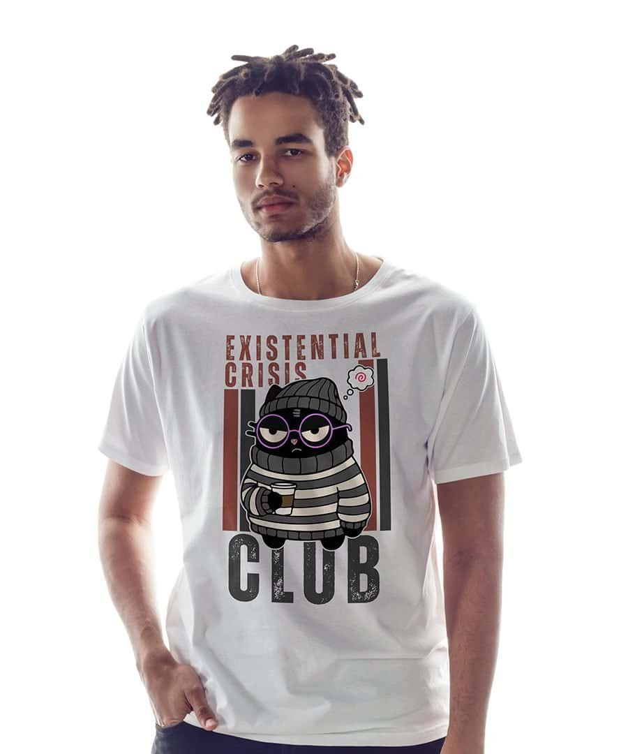 blackscowl man wearing existential crisis club funny t-shirt