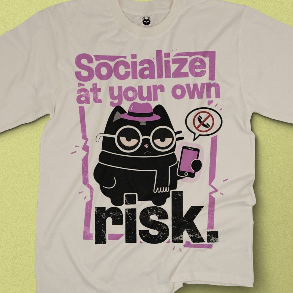 blackscowl t-shirt with text socialize at your own risk