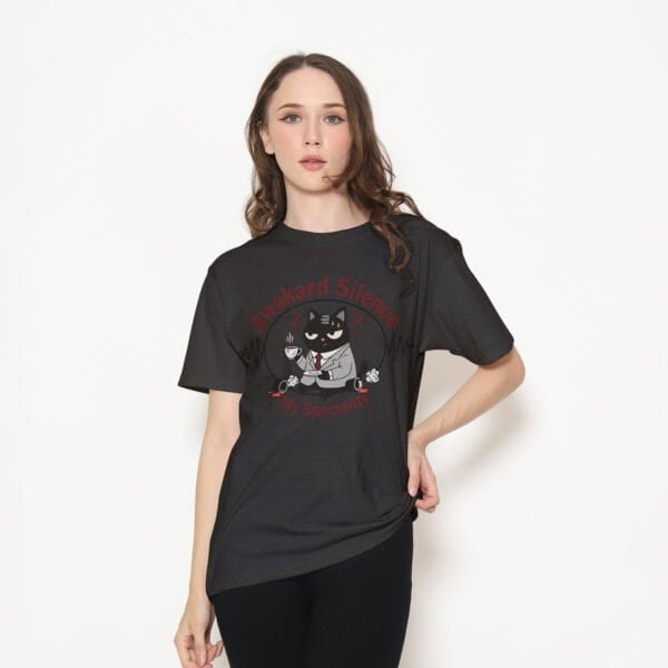 awkward-silence-tshirt-dark-female-model Awkward Silence Sarcastic Cat T-Shirt | My Speciality Black Scowl