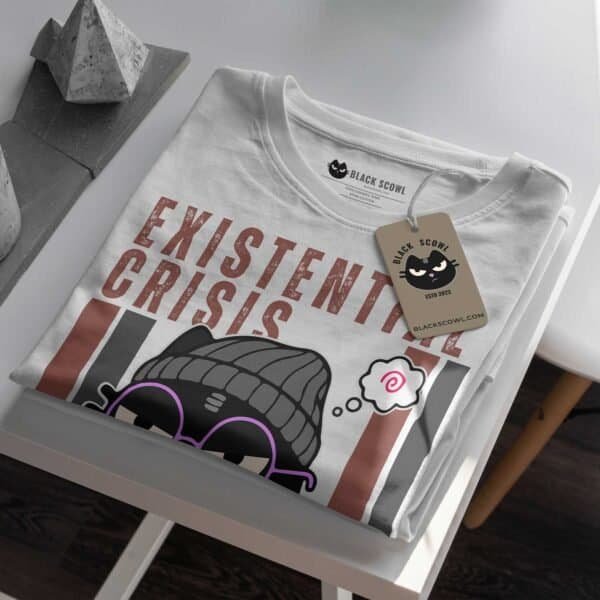 black-scowl-folded-t-shirt-existential-design Existential Crisis Club T-Shirt | Black Scowl Cat Tee