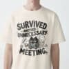 blackscowl-unisex-tee-meeting-cat-beige-male-front 'Survived Another Unnecessary Meeting' Unisex T-Shirt | Sarcastic WFH Cat Tee
