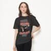 blackscowl-unisex-tee-social-battery-low-black-female-style Female model wearing Anti-Social Cat T-Shirt in Black Heather