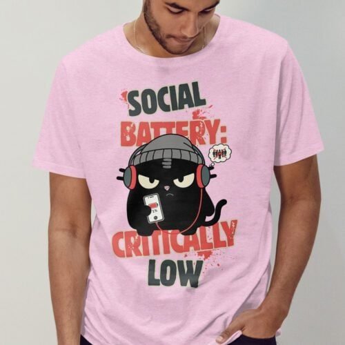 blackscowl-unisex-tee-social-battery-low-lila-model-cover Cover image of Introvert Sarcasm T-Shirt in Heather Prism (light pink)