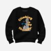 climbing-cat-sweatshirt-color-black Black Scowl cat sweatshirt in black. Sarcastic rock climbing humor apparel.