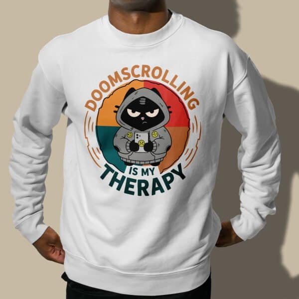 doomscrolling-therapy-seams-detail Close-up view of the sweatshirt's cuff, showing the double-needle stitching for durability.