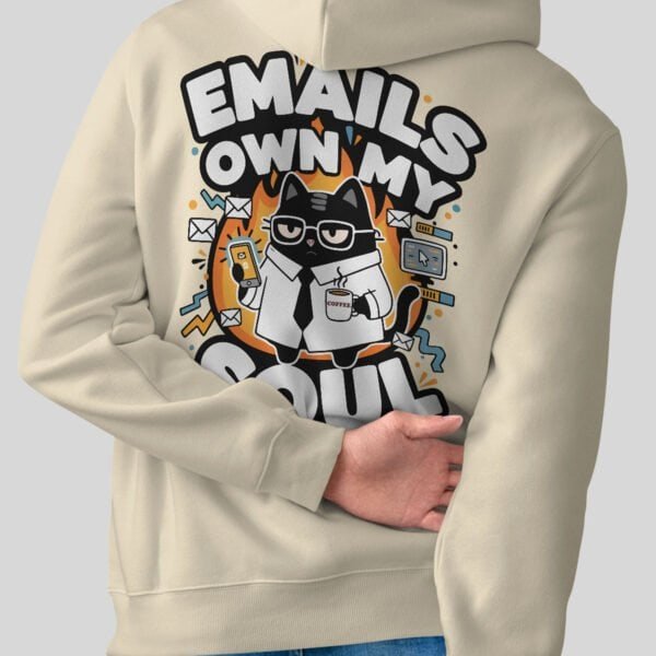 emails-own-my-soul-white-hoodie-back-mockup Emails Own My Soul Burnout Hoodie | Black Scowl WFH Humor