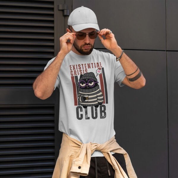 existential-cat-club-t-shirt-man-white-street-style Existential Crisis Club T-Shirt | Black Scowl Cat Tee
