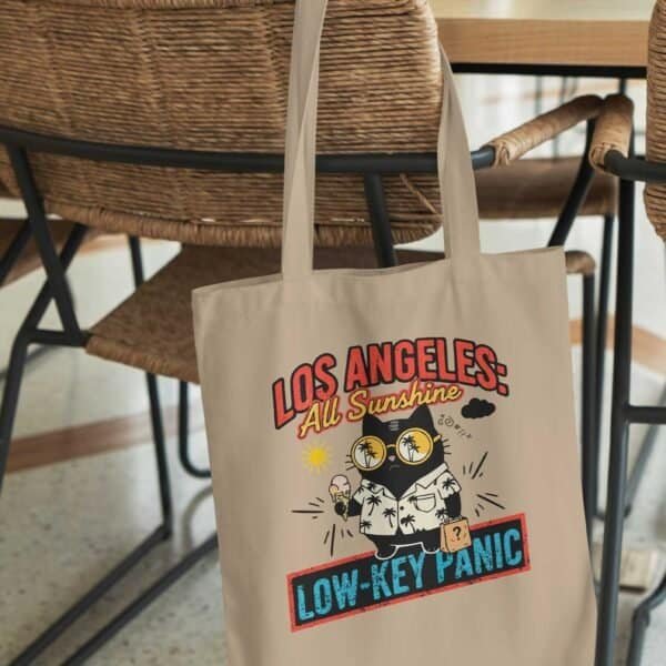 la-low-key-panic-black-tote-mockup Los Angeles Low-Key Panic Organic Cotton Tote Bag | Black Scowl
