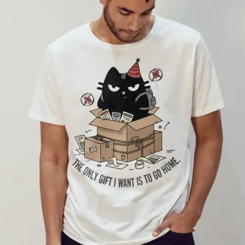 Man with dreadlocks wearing the White t-shirt, perfect cynical gift for someone who hates parties.