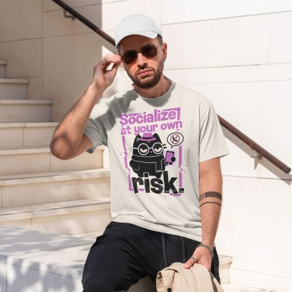 man-cynical-warning-shirt-white-avoid-people Man in streetwear style with sunglasses, wearing the White t-shirt, for those who prefer to avoid people.