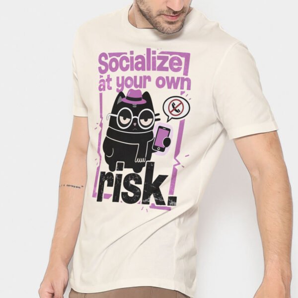 Socialize At Your Own Risk Introvert Cat T-Shirt unisex| Black Scowl