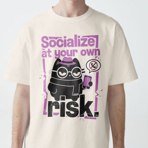 Man with a serious expression wearing the White t-shirt, perfect for the avoidant and socially anxious.