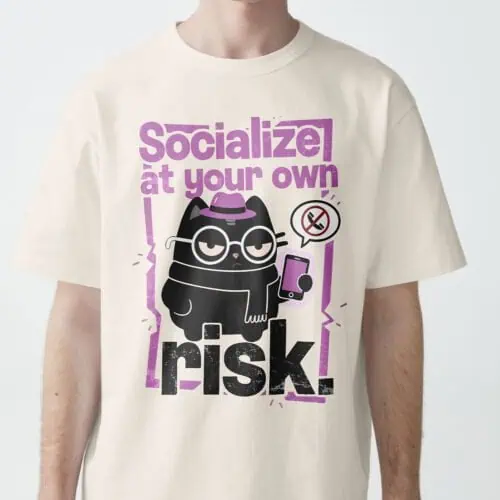 Man with a serious expression wearing the White t-shirt, perfect for the avoidant and socially anxious.