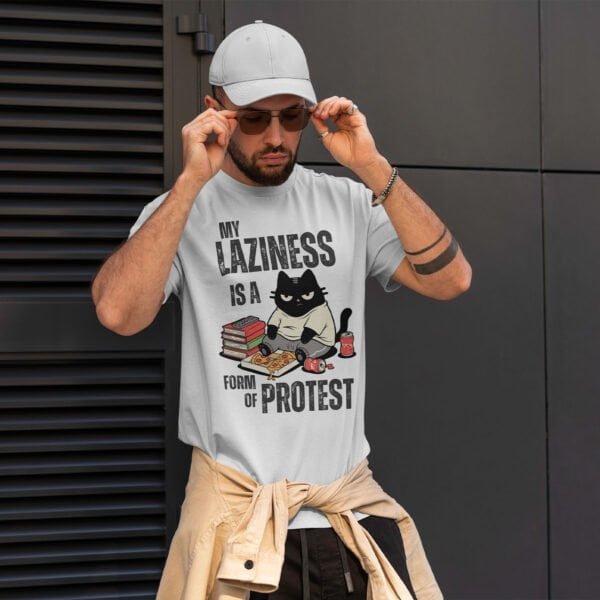 man-streetwear-my-laziness-protest-shirt-white My Laziness Is a Form of Protest T-Shirt | Black Scowl Anti-Hustle Tee