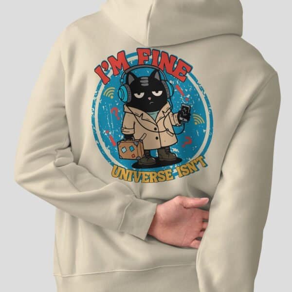 mockup-black-scowl-fine-universe-isnt-detail "I'm Fine, Universe Isn't" Sarcastic Cat Hoodie | Existential Dread Apparel