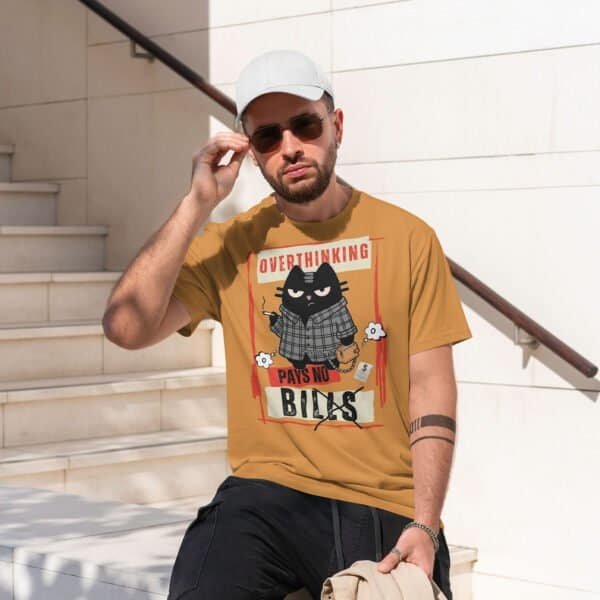 Overthinking T-Shirt | "Pays No Bills" Sarcastic Cat Tee | Black Scowl