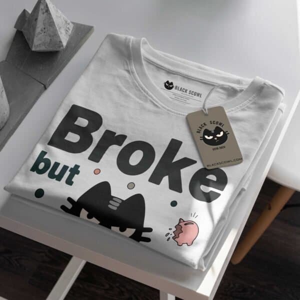 Philosopher Cat T-Shirt: "Broke but Philosophically Rich"