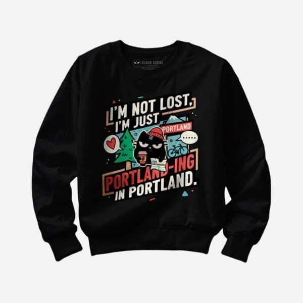portland-cat-sweatshirt-color-black Black Scowl cat sweatshirt in black color. Sarcastic Portland humor design.