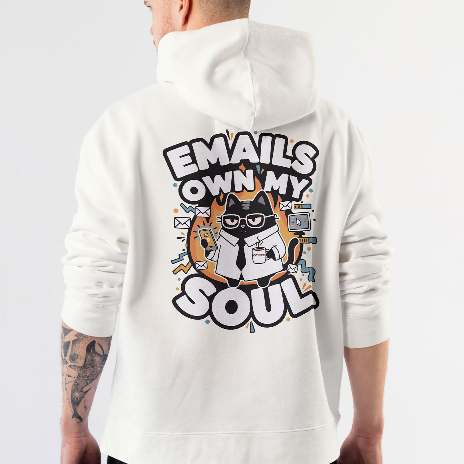 blackscowl man from back wearing emails own my soul funny hoodie