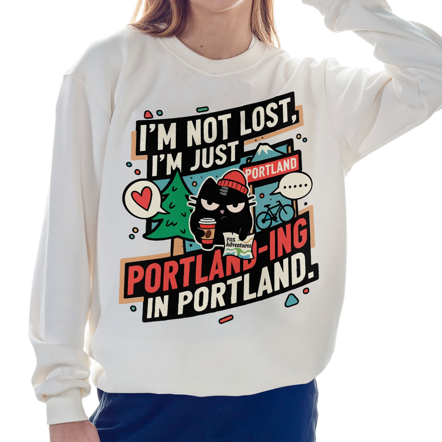 blackscowl woman wearing not lost portland funny sweatshirt