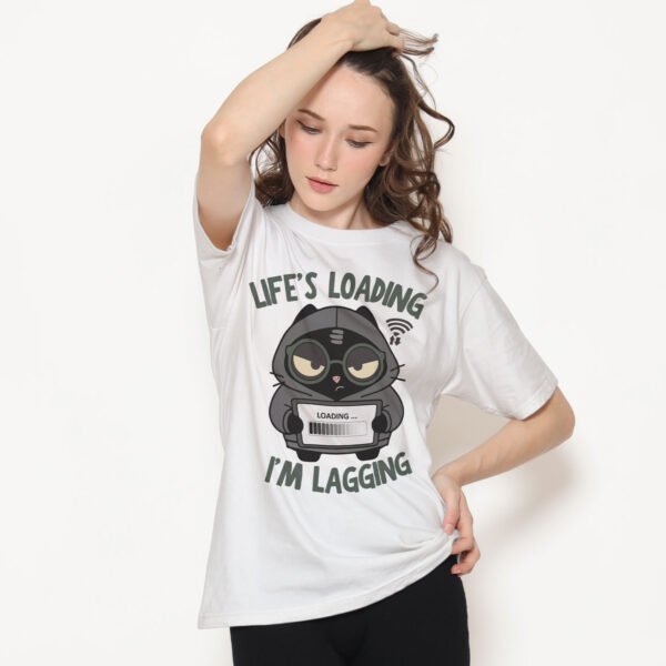 Life's Loading, I'm Lagging Mood Cat T-Shirt | Black Scowl