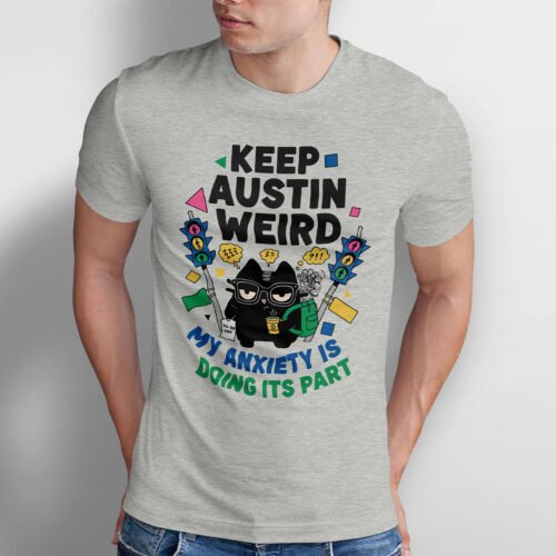 Front view of Black Scowl anxiety cat t-shirt featuring a grumpy cat holding coffee and a to-do list. Sarcastic urban fashion for introverts.