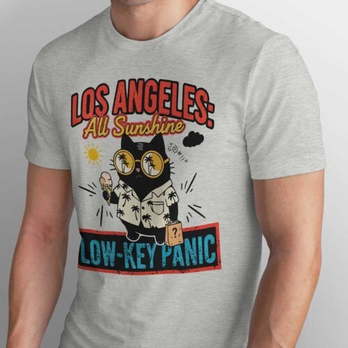 Close-up of the Black Scowl design showing a cat with palm tree reflection sunglasses and a melting ice cream cone.