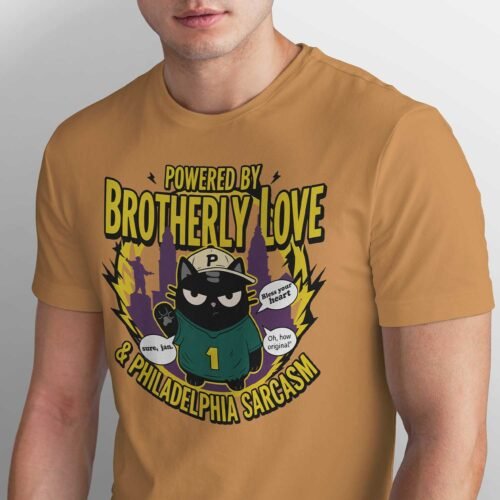 Close up of vector art showing a grumpy cat saying "sure, jan" and "bless your heart" with a city skyline background.