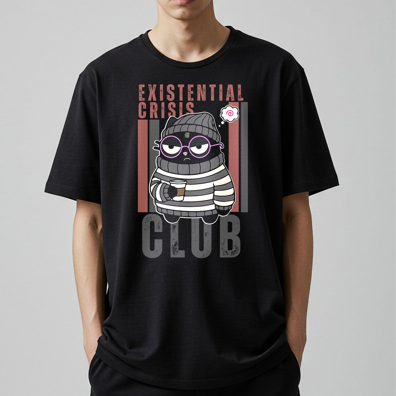 blackscowl man wearing existential crisis club funny t-shirt
