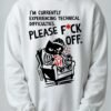 Detail of the Black Scowl cynical cat sitting in an armchair, representing social burnout, isolation, and apathy on a streetwear crewneck.