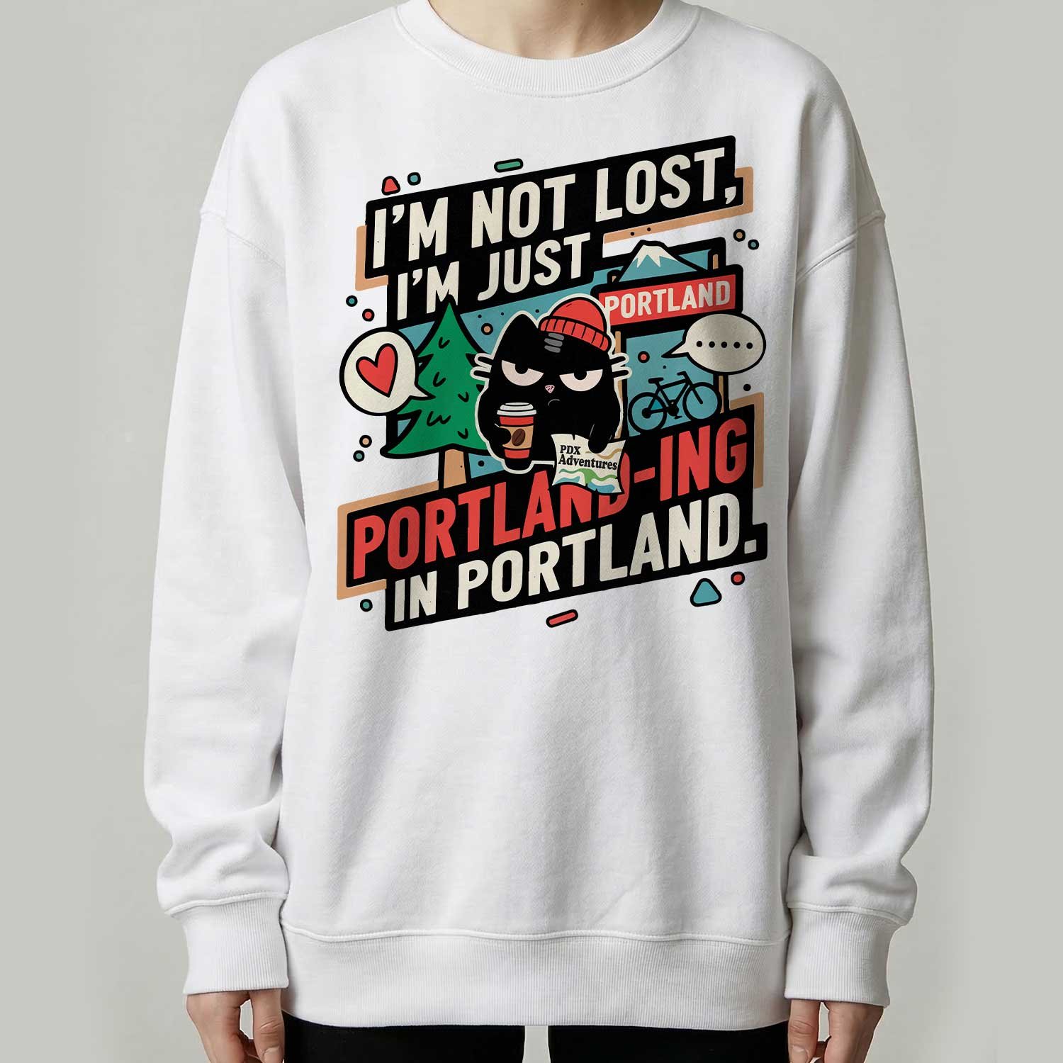 blackscowl woman wearing not lost portland funny sweatshirt
