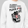 Close-up view of the Black Scowl white streetwear sweatshirt, highlighting the edgy anti-social cat design and bold graphic typography.