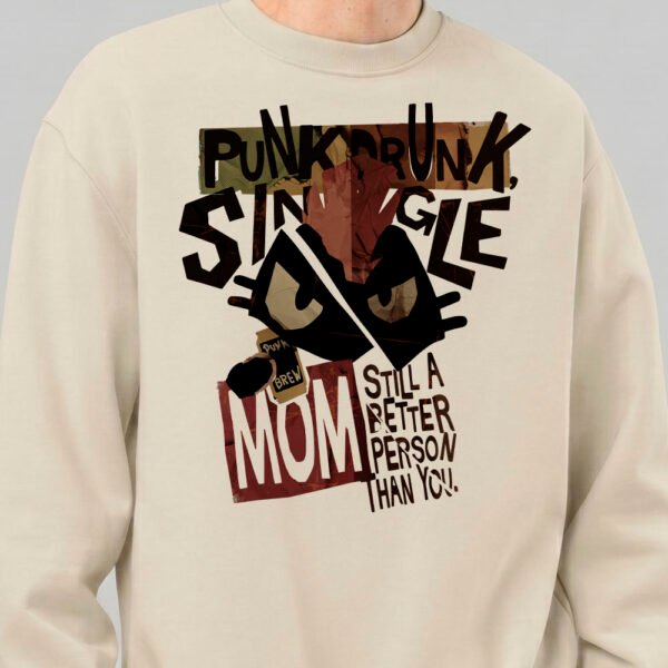Black Scowl "Punk Drunk Single Mom" Beige Heavyweight Crewneck | Oversized Streetwear Sweatshirt