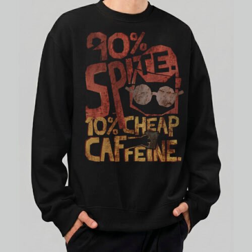 A male model wearing the Black Scowl black oversized sweatshirt with a cynical urban graphic design in a modern streetwear style.