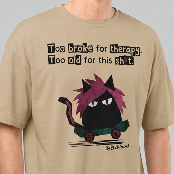 Too Broke for Therapy – Sand Heavyweight Oversized T-Shirt