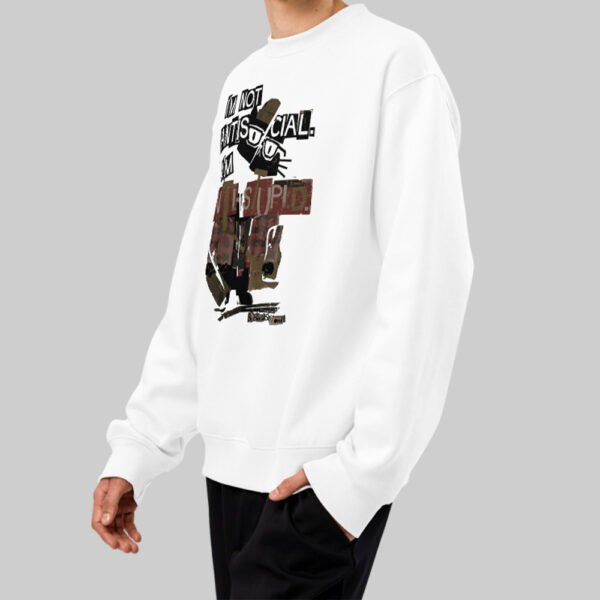 black-scowl-white-sweatshirt-modern-fashion-side-angle Black Scowl "Anti-Stupid" Heavyweight Oversize Crewneck