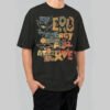 Black Scowl premium 220g heavyweight oversized t-shirt in black featuring a cynical cat graphic with 'Zero Energy Full Attitude' text in a distressed vintage collage style.
